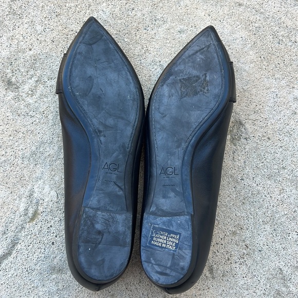 AGL Women's Black Leather Pointy Toe Flats with Silver Detail Size 42 / 12 - Picture 11 of 12